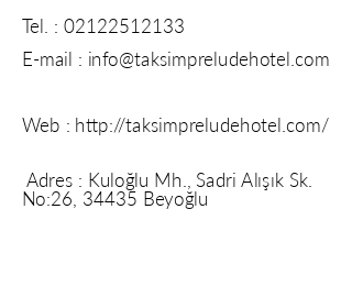 Taksim Prelude Hotel iletiim bilgileri